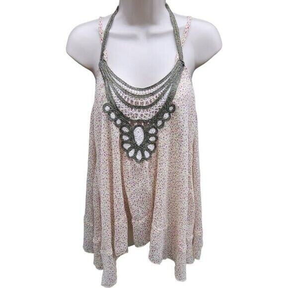 Willow & Clay Women's Small Halter Tank Top Floral Print Ruffle Hem Elastic Back - Picture 1 of 10
